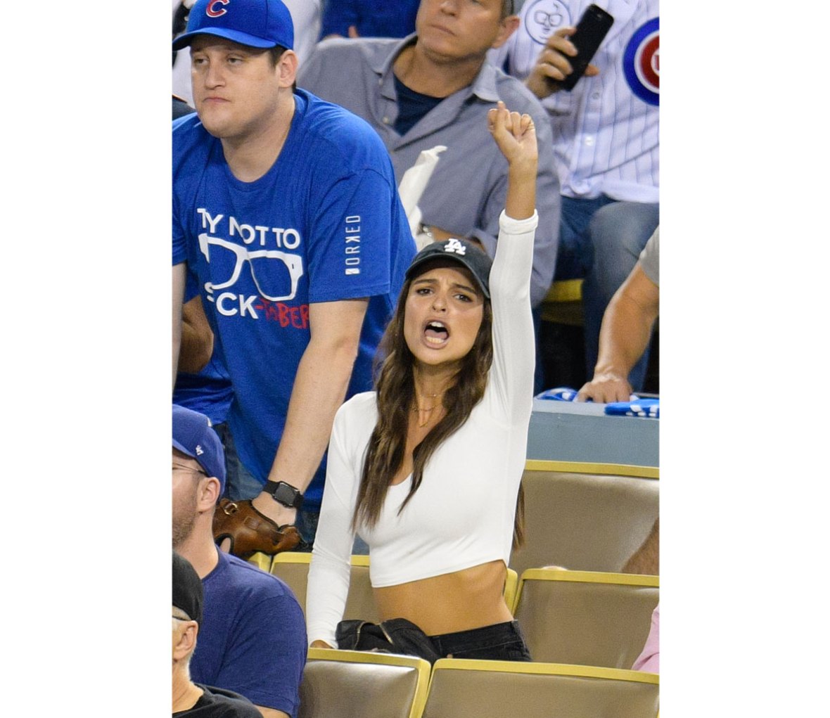 Emily Ratajkowski and Jeff Magid Attend Game 5 of the NLCS