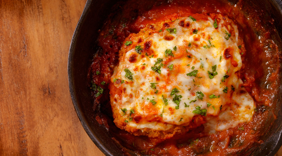 Chicken parmesan in a skillet