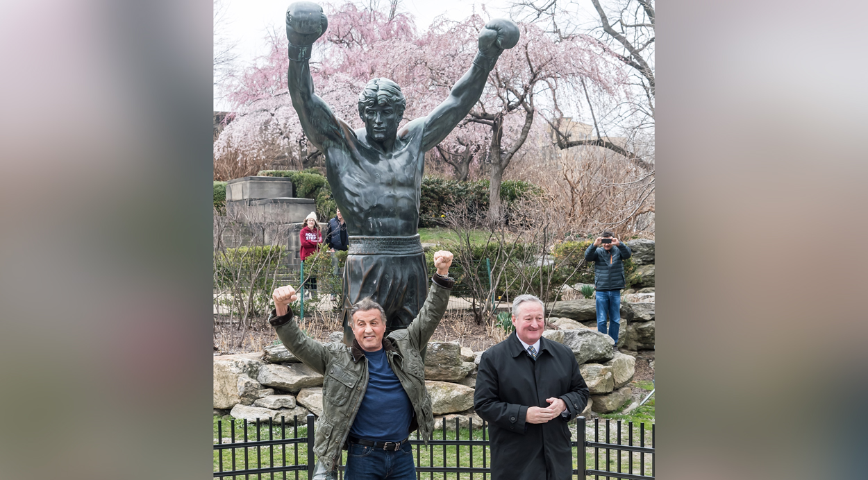 Rocky statue gets visit from Sylvester Stallone