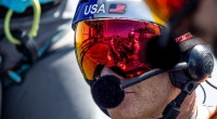 Jimmy Spithill wearing a hi-tech sailing helmet for high speed catamaran sailing