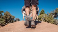 Hiker with muscular legs after training for hiking